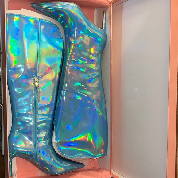 Smash KAY Womens Vegan Leather Holographic Cushioned Footbed Knee-High Boots NIB - Picture 10 of 12